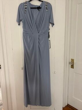 Elegant Light Blue Evening Gown with Embellished Shoulders